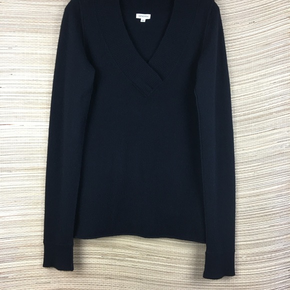 GENERRA 100% Cashmere V-neck Rolled Hem Black Sweater Pullover Jumper Size L - Picture 3 of 9